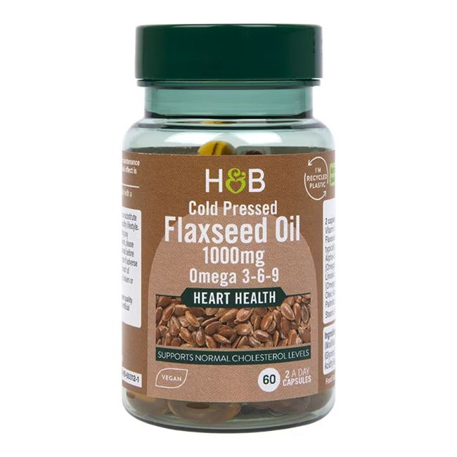 H&B Linų semenų aliejus 1000 MG su omega 3-6-9 rūgštimis, 60 kapsulių