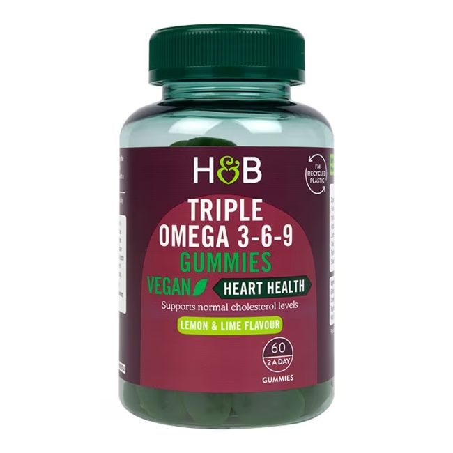 H&B VEGAN TRIPLE omega 3-6-9 rūgštys, 60 guminukų