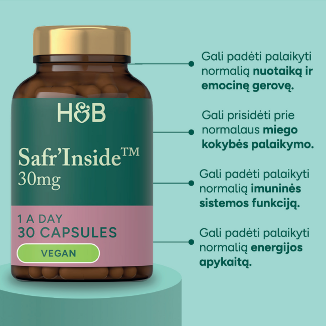 H&B SAFR'INSIDE šafranų papildas 30 MG, 30 kapsulių