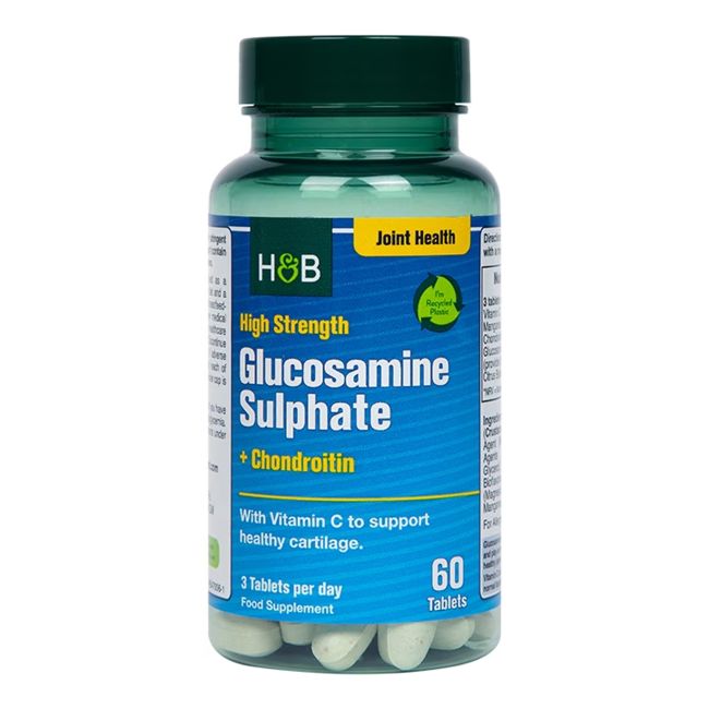 H&B HIGH STRENGTH gliukozamino sulfatas ir chrondroitinas, sąnariams, 60 tablečių