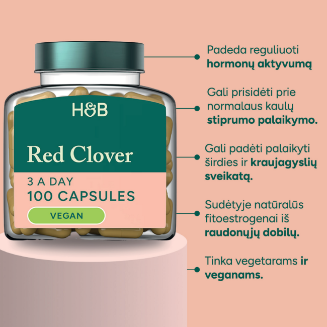 H&B Raudonųjų dobilų ekstraktas 1290 mg, 100 kapsulių