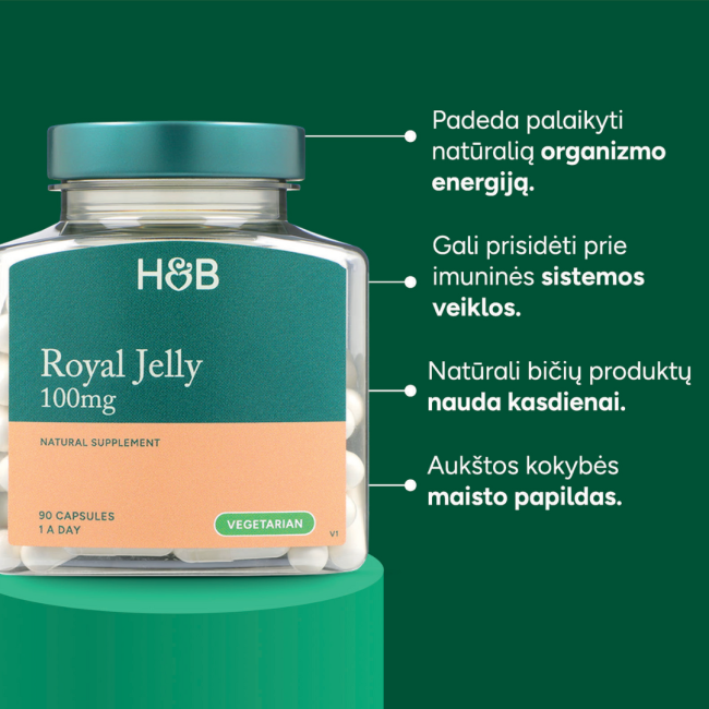 H&B Bičių pienelis 100 MG, 90 kapsulių