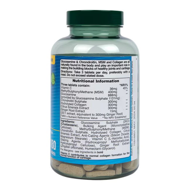 H&B gliukozaminas, chondritinas, MSM ir kolagenas, 180 tablečių