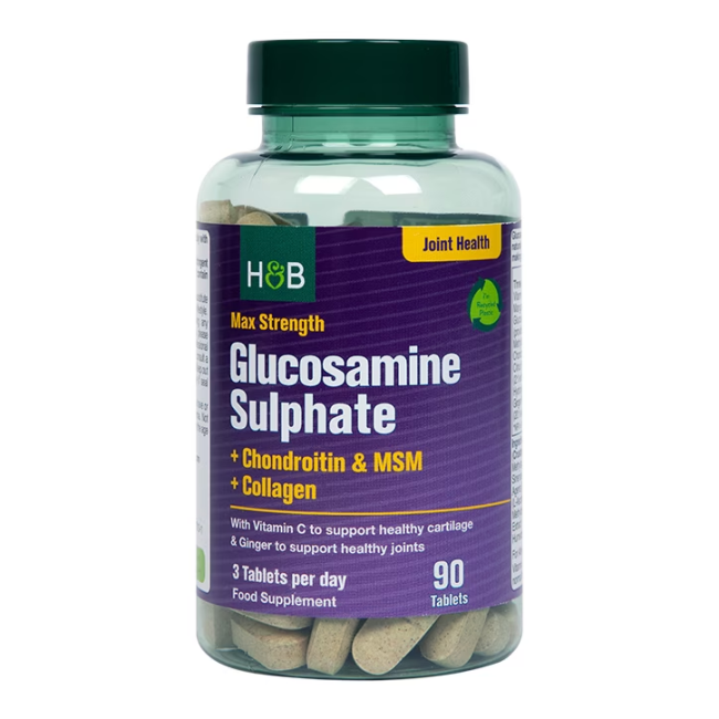 H&B MAXIMUM STRENGTH gliukozaminas, chondritinas, MSM ir kolagenas, 90 tablečių
