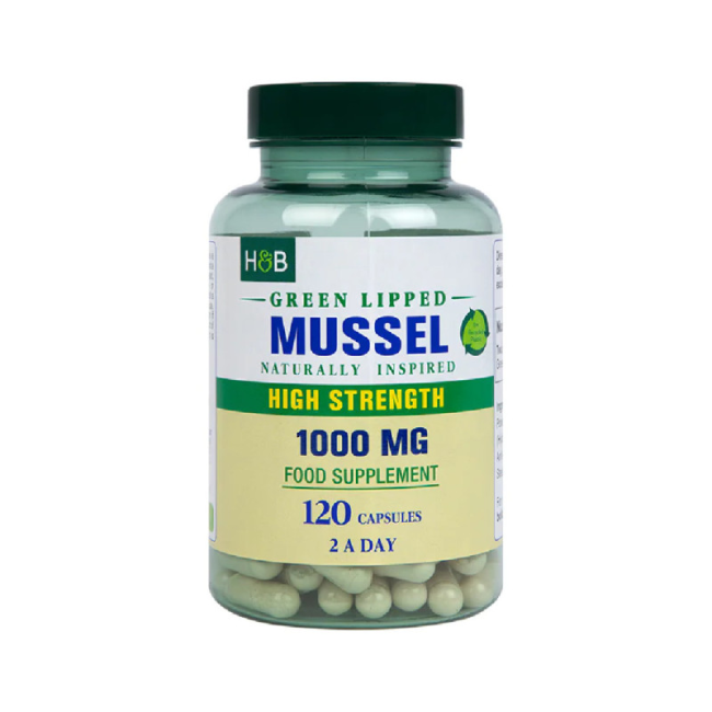 H&B HIGH STRENGTH žaliosios midijos 1000 mg, 120 kapsulių