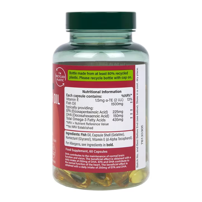 H&B HIGH STRENGTH omega 3 žuvų taukai 1500 mg, 60 kapsulių