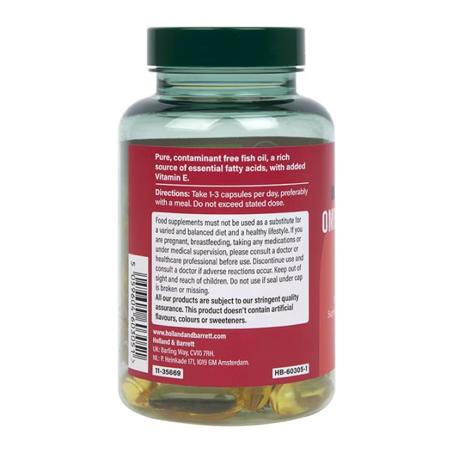 H&B HIGH STRENGTH omega 3 žuvų taukai 1500 mg, 60 kapsulių