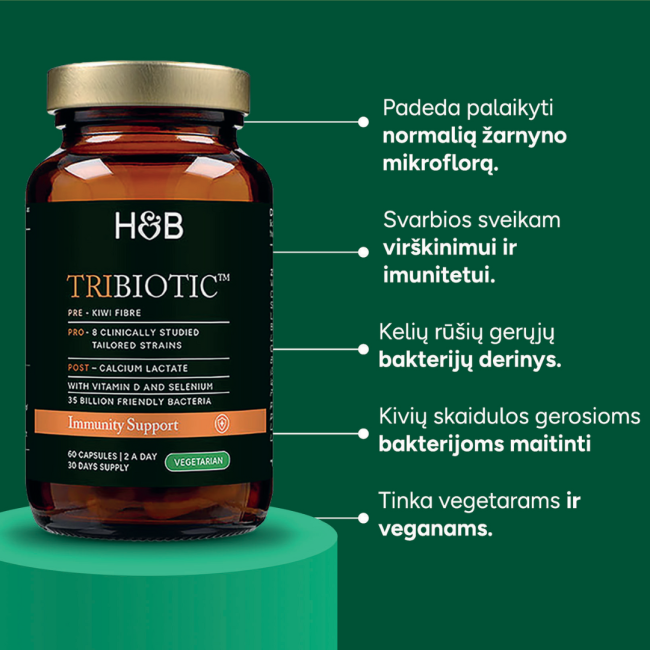 H&B TRIBIOTICS gerosios bakterijos imunitetui, 60 kapsulių