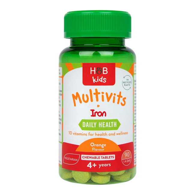 H&B vaikams multivitaminai ir geležis, 90 kramtomųjų tablečių