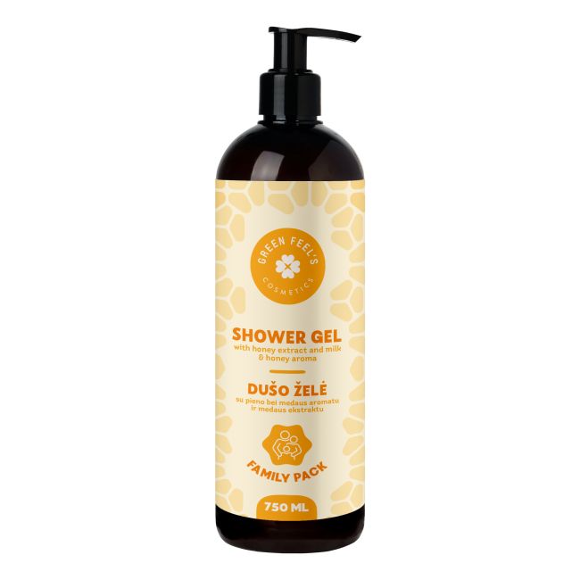 GREEN FEEL'S dušo želė su pieno bei medaus aromatu ir medaus ekstraktu, 750 ml