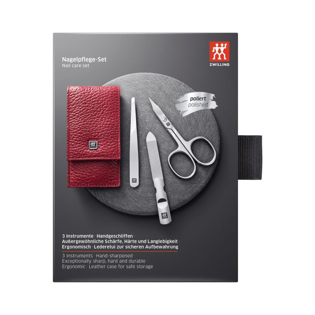 ZWILLING CLASSIC LEATHER CASE RED manikiūro rinkinys