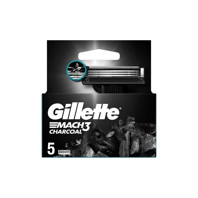 GILLETTE MACH3 CHARCOAL keičiamosios skustuvo galvutės (5 vnt.)