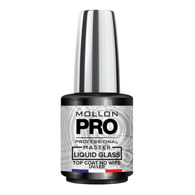 MOLLON PRO MASTER LIQUID GLASS NO WIPE viršutinis gelinio nagų lako sluoksnis, 12 ml