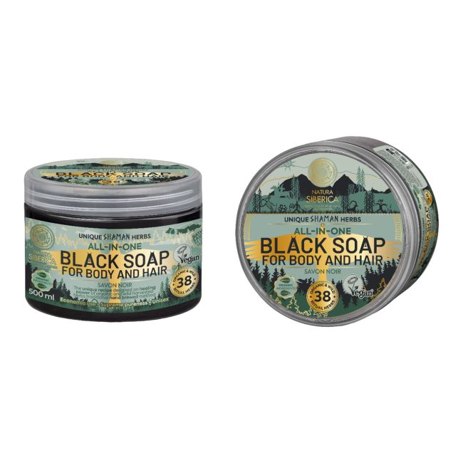 NATURA SIBERICA BLACK SOAP kūno ir plaukų muilas, 500 ml