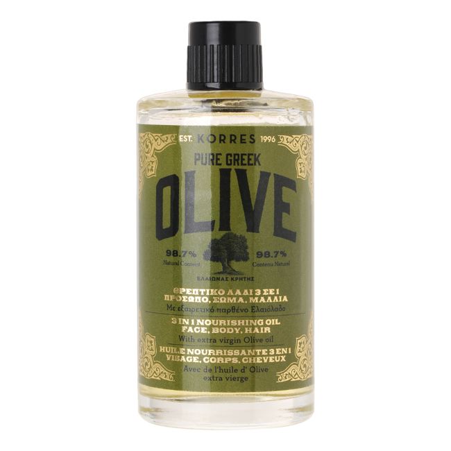 KORRES PURE GREEK OLIVE 3 IN 1 NOURISHING veido, kūno ir plaukų aliejus, 100 ml