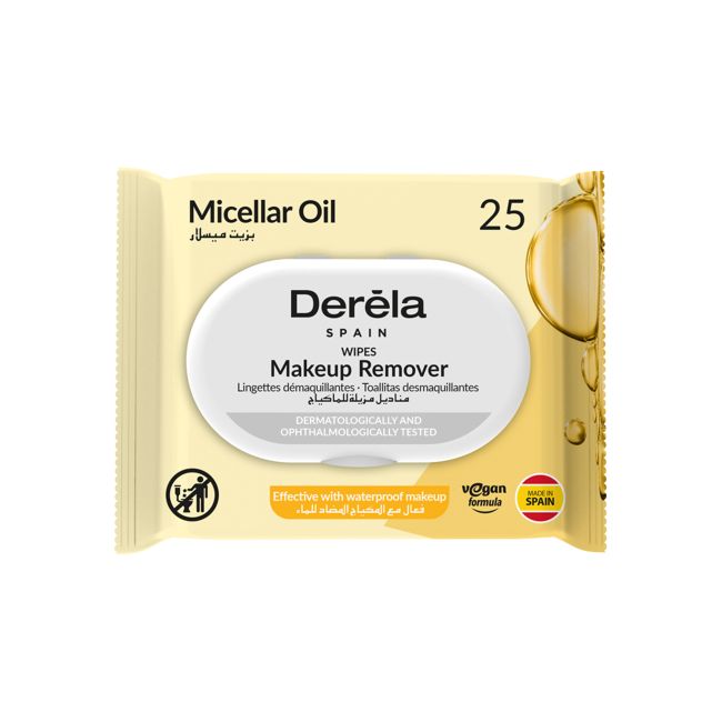 DERELA MICELLAR OIL drėgnos servetėlės makiažui valyti (25 vnt.)