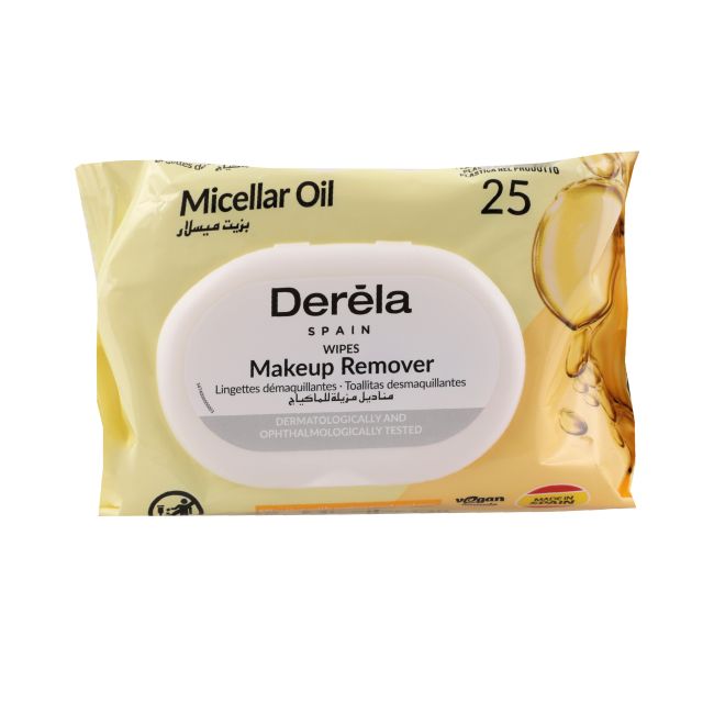 DERELA MICELLAR OIL drėgnos servetėlės makiažui valyti (25 vnt.)