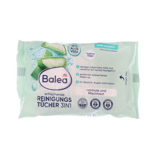BALEA ERFRISCHENDE 3IN1 drėgnos servetėlės makiažui valyti (25 vnt.)