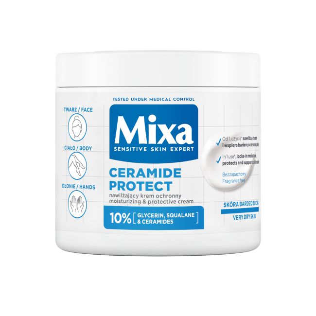 MIXA CERAMIDE PROTECT drėkinamasis ir apsauginis sausos odos kremas, 400 ml