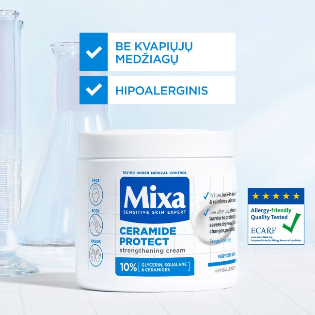 MIXA CERAMIDE PROTECT drėkinamasis ir apsauginis sausos odos kremas, 400 ml