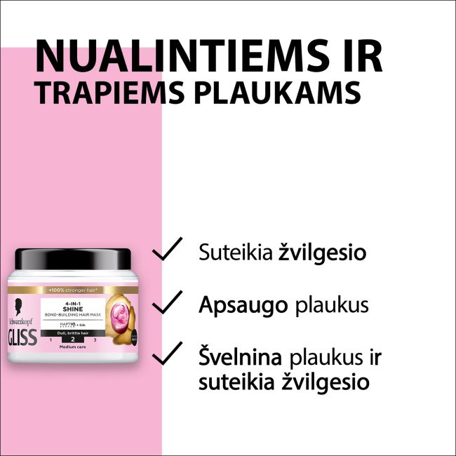 GLISS 4 IN 1 SHINE plaukų kaukė, 400 ml