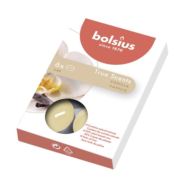 BOLSIUS TRUE SCENTS VANILLA žvakė - tabletės (6 vnt)