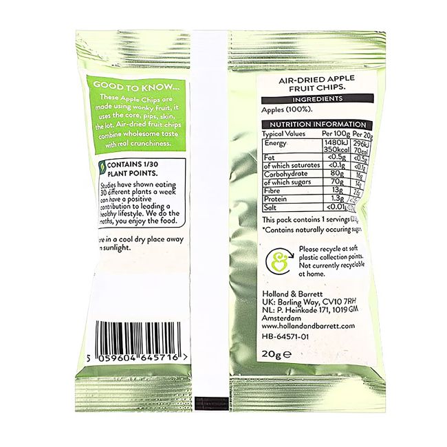 HOLLAND & BARRETT obuolių traškučiai, 20 g