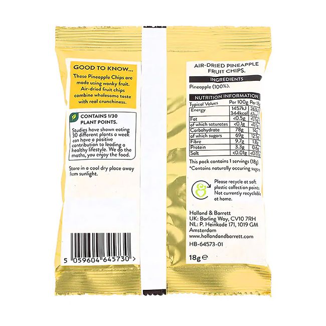 HOLLAND & BARRETT ananasų traškučiai, 18 g