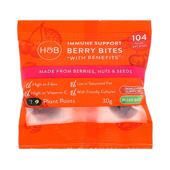 HOLLAND & BARRETT IMMUNE SUPPORT BERRY BITES WITH BENEFITS džiovintų uogų, riešutų ir sėklų rutuliu