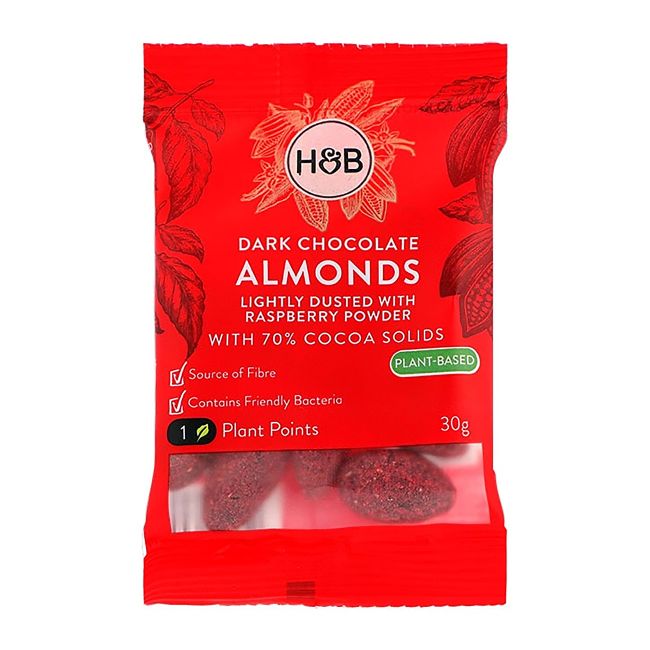 HOLLAND & BARRETT migdolai juodajame šokolade, 30 g