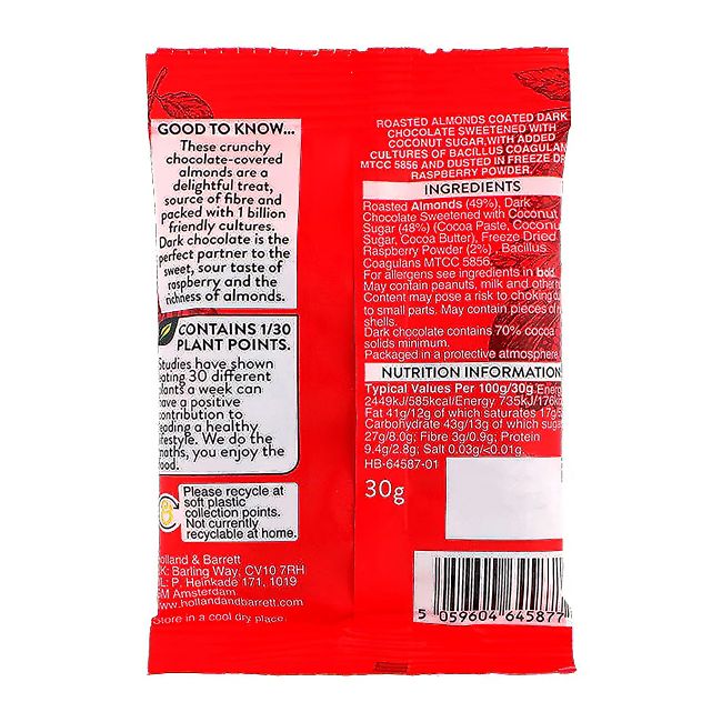 HOLLAND & BARRETT migdolai juodajame šokolade, 30 g