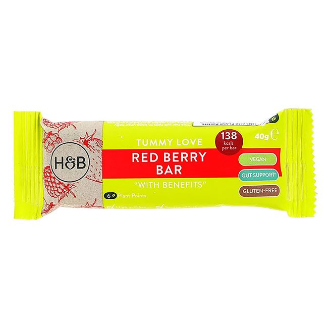 HOLLAND & BARRETT TUMMY LOVE RED BERRY BAR WITH BENEFITS batonėlis, 40 g