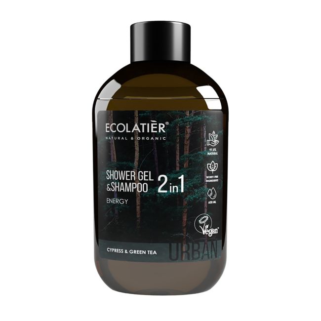 ECOLATIER URBAN ENERGY 2IN1 dušo želė ir plaukų šampūnas, 600 ml