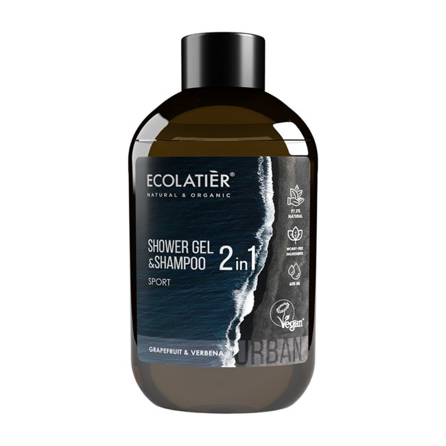 ECOLATIER URBAN SPORT 2IN1 dušo želė ir plaukų šampūnas, 600 ml