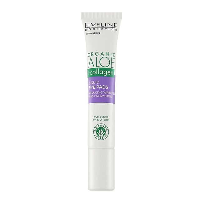 EVELINE ORGANIC ALOE +COLLAGEN LIQUID EYE PADS paakių želė, 20 ml