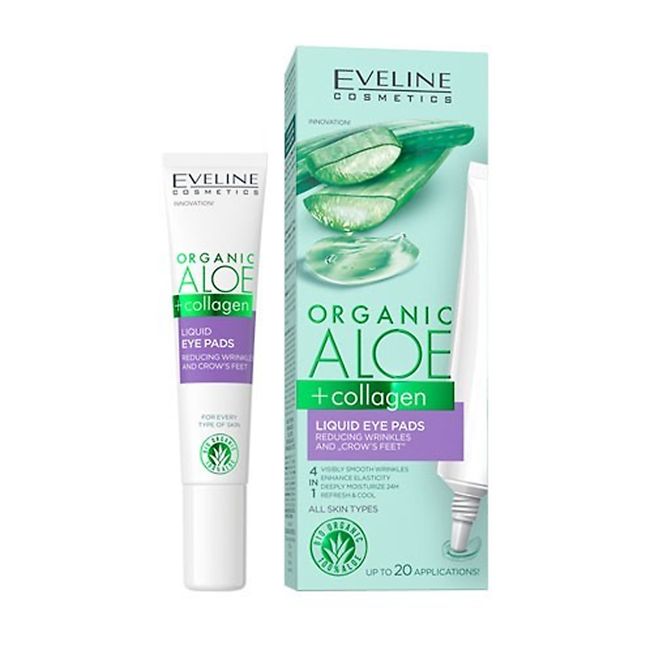 EVELINE ORGANIC ALOE +COLLAGEN LIQUID EYE PADS paakių želė, 20 ml