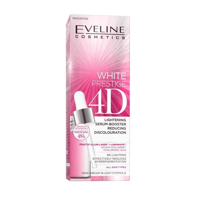 EVELINE WHITE PRESTIGE 4D LIGHTENING SERUM-BOOSTER veido serumas, 18 ml