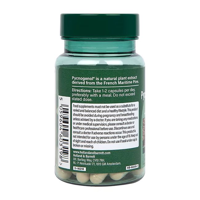 H&B PYCNOGENOL® jūrinės pušies žievės ekstraktas 30 mg ir citrusinių vaisių bioflavonoidai, 60 kap.