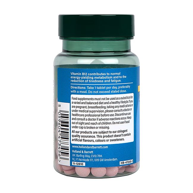 H&B HIGH STRENGTH vitaminas B12 1000 µg, 180 tablečių