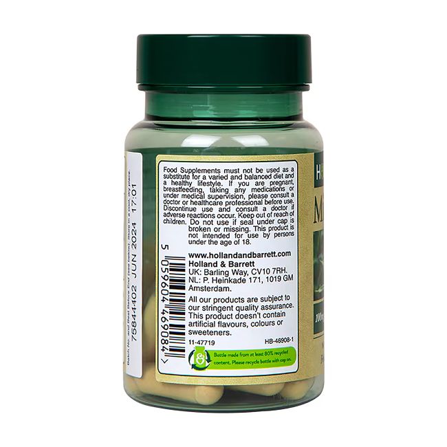 HOLLAND & BARRETT MILK THISTLE 100 MG maisto papildas, 30 kapsulių