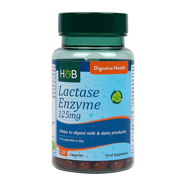 H&B laktazės enzimas 125 mg, 120 kapsulių