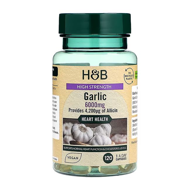 H&B HIGH STRENGTH česnakas 6000 mg, 120 kapsulių