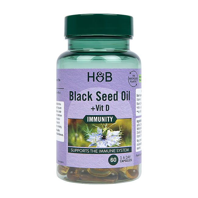H&B juodųjų sėklų aliejus ir vitaminas D, 60 kapsulių