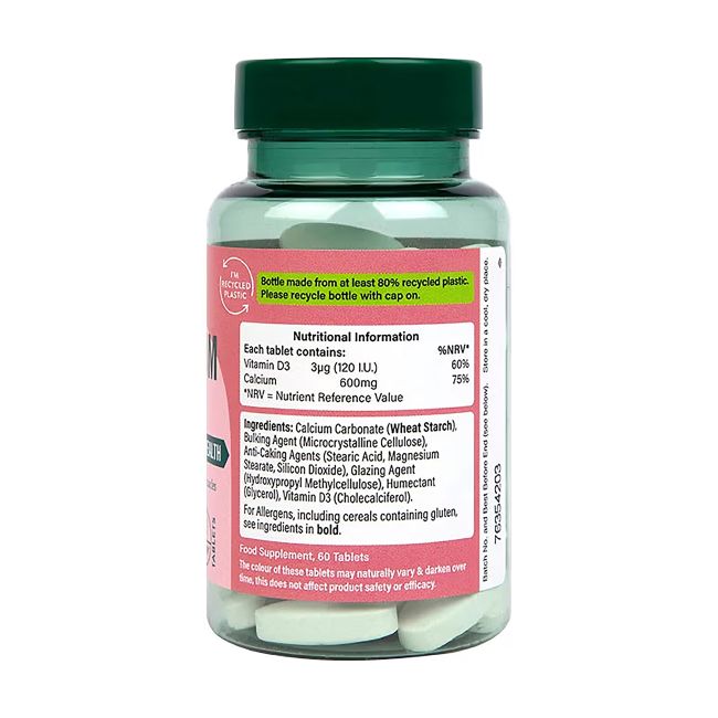 H&B kalcis 600 mg ir vitaminas D kaulams, 60 tablečių