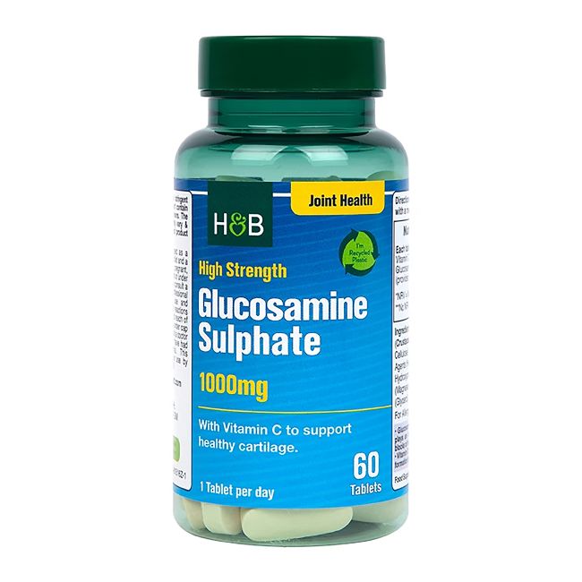 H&B HIGH STRENGTH gliukozamino sulfatas 1000 mg, 60 tablečių
