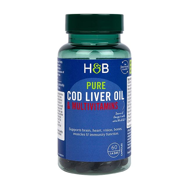 H&B menkių kepenų aliejus ir multivitaminai, 60 kapsulių