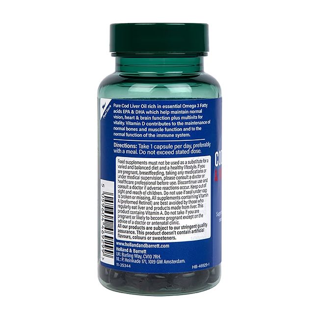 H&B menkių kepenų aliejus ir multivitaminai, 60 kapsulių