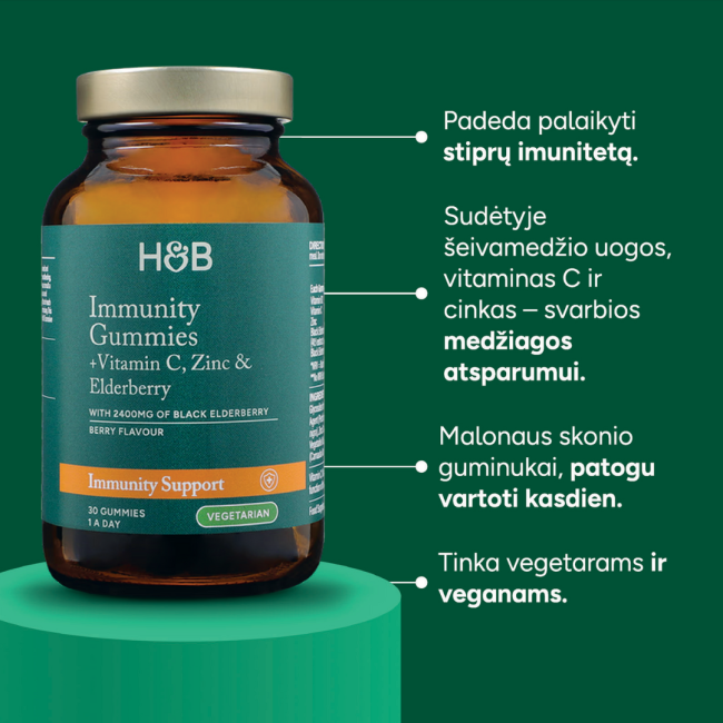 H&B šeivamedis imunitetui su vitaminu C ir cinku, 30 guminukų