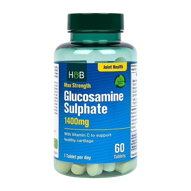 H&B MAX STRENGTH gliukozamino sulfatas 1400 mg, 60 tablečių