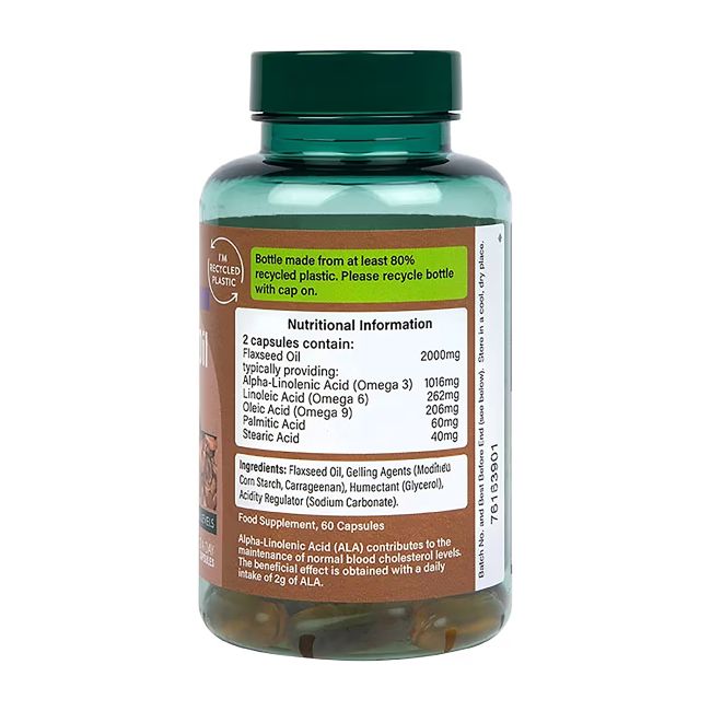 H&B HIGH STRENGTH šalto spaudimo linų sėmenų aliejus 2000 mg, 60 kapsulių